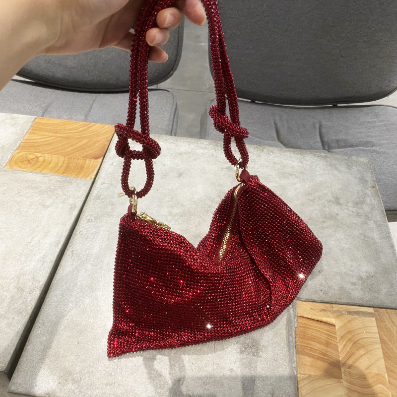 Attractive Women's Rhinestone Underarm Pink Clutch Shoulder Bags