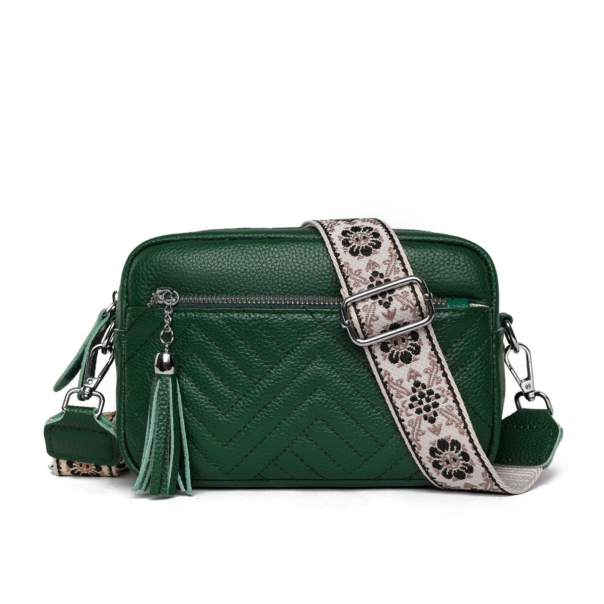 Women's First Layer Cowhide Vintage Embroidery Thread V Grid Crossbody Bags