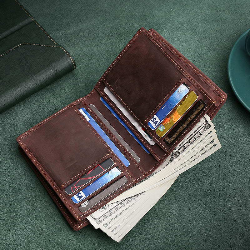 Men's Leather Retro Crazy Horse Minimalist Business Ladies Wallets
