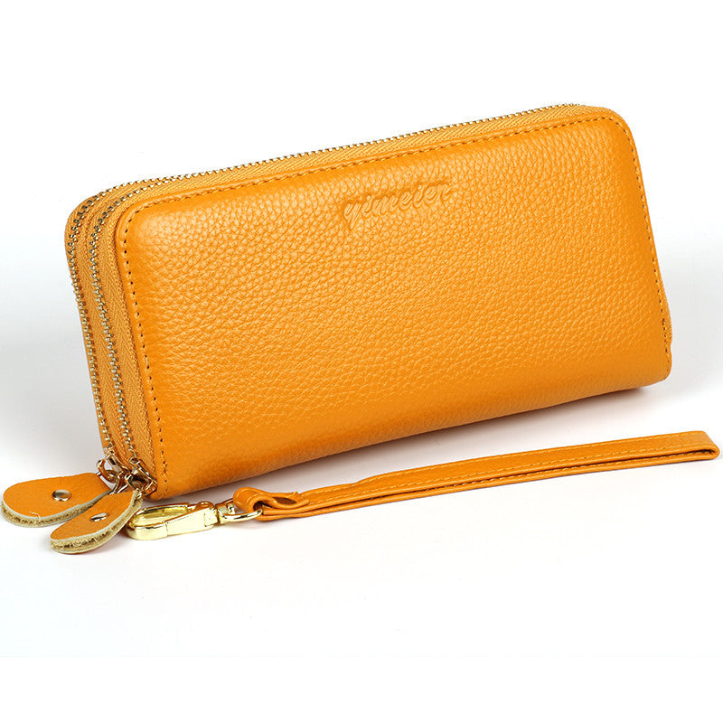 Women's First Layer Cowhide Long Double Zip Clutch Multi Ladies Wallets
