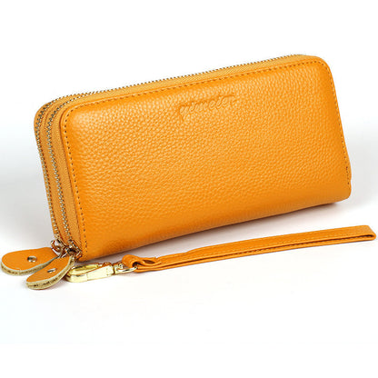 Women's First Layer Cowhide Long Double Zip Clutch Multi Ladies Wallets