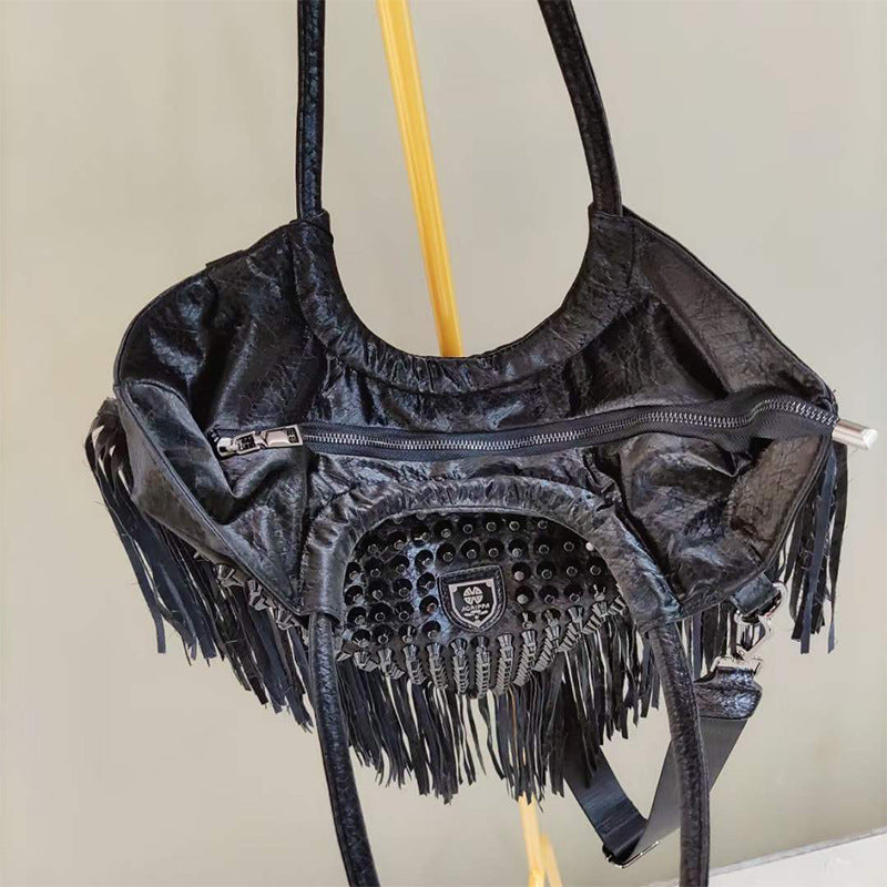 Street Trendy Personality Rivets Tassel Triangle Shoulder Bags