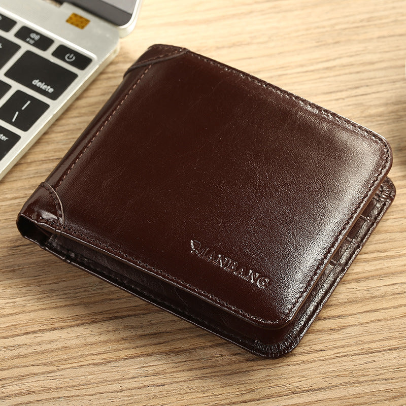 Men's Layer Cowhide Classic Short Three Fold Men's Wallets