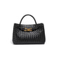 Women's Design Metal Cord Fastener Authentic Leather Weave Portable Shoulder Bags