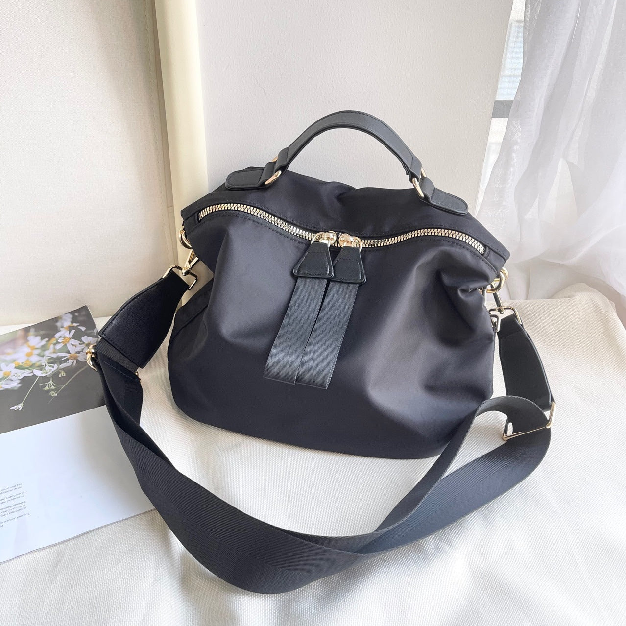 Women's Korean Medium-sized Saddle Nylon Cloth Portable Crossbody Bags