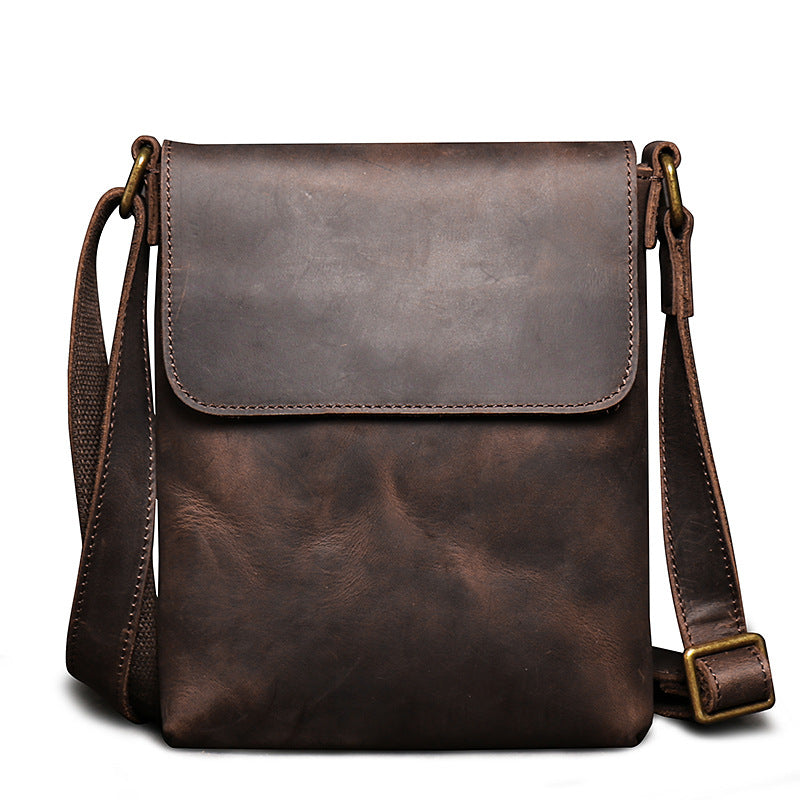 Men's Retro Crazy Horse Leather Simple Large Shoulder Bags