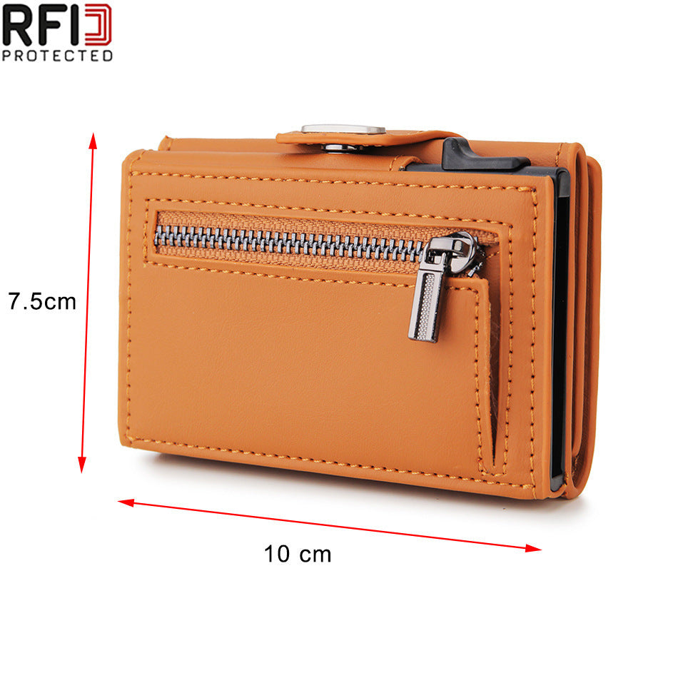 Men's Side Push Metal Shield Swiping Men's Wallets