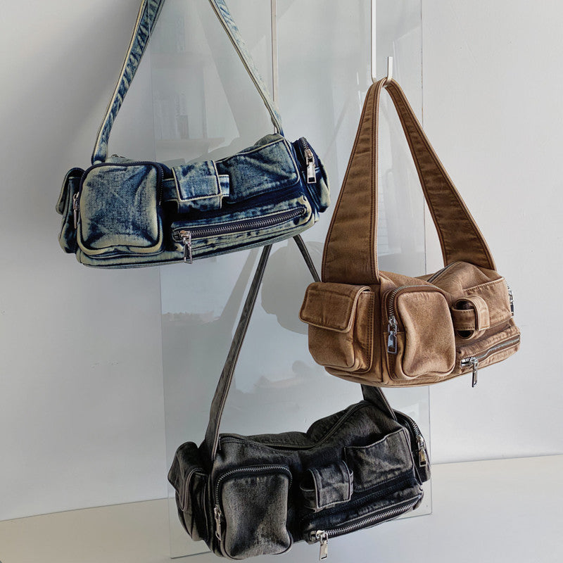 Women's Design Locomotive Style Underarm Vintage Denim Shoulder Bags
