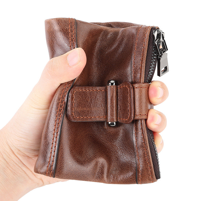 Swiping Zipper Hasp Multiple Slots First Layer Men's Wallets