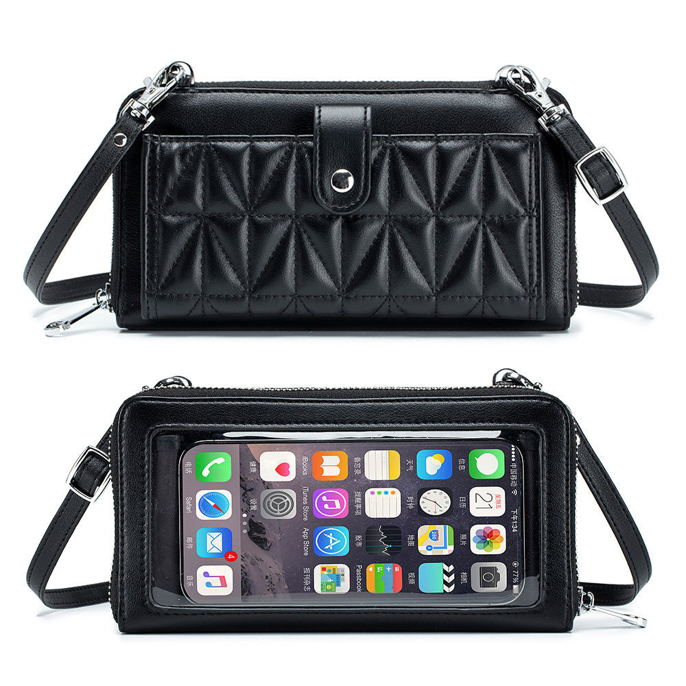 Women's Leather Embroidered Touch Screen Cell Clutch Phone Bags