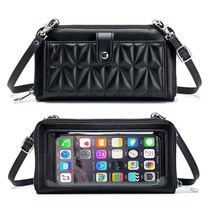 Women's Leather Embroidered Touch Screen Cell Clutch Phone Bags