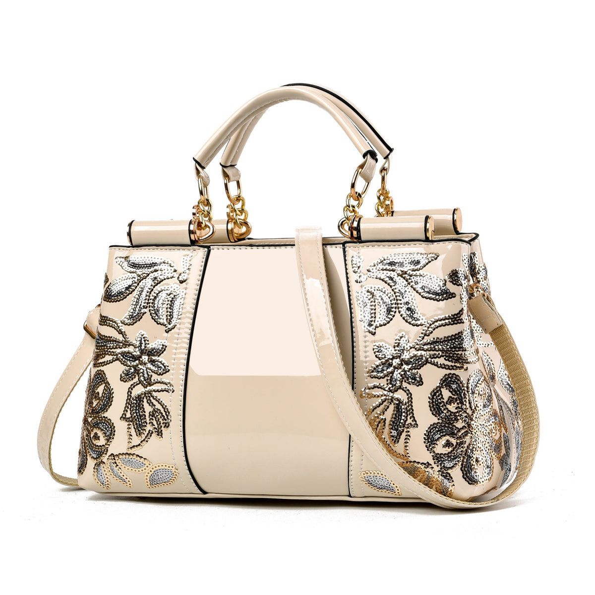 Women's Fashion Embroidery Large Capacity Bright Leather Shoulder Bags