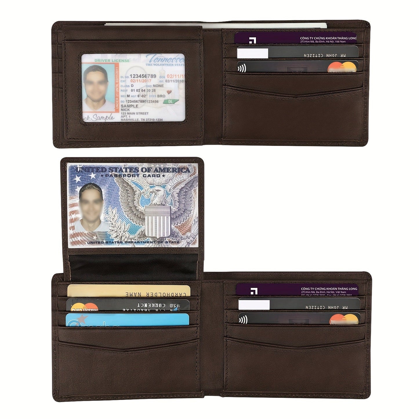 Men's Short Swiping High-grade Three-fold Leather Card Holder