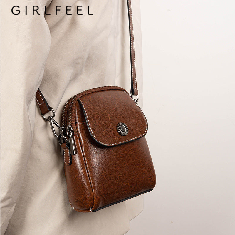 Women's Fashionable Genuine Leather Cattlehide Fashion Mobile Crossbody Bags
