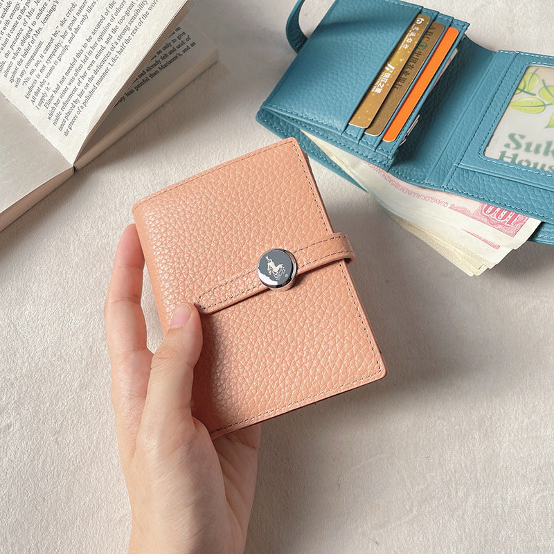 Women's Green Simple Short Thin Solid Color Cowhide Ladies Wallets