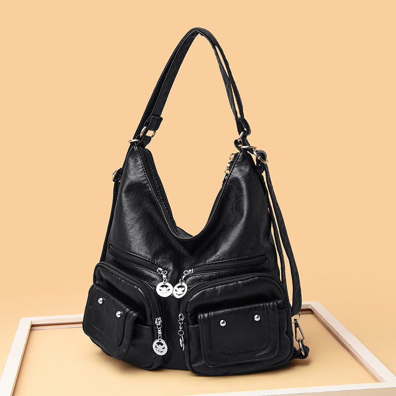 Women's Korean Style Fashionable Mature Soft Leather Shoulder Bags