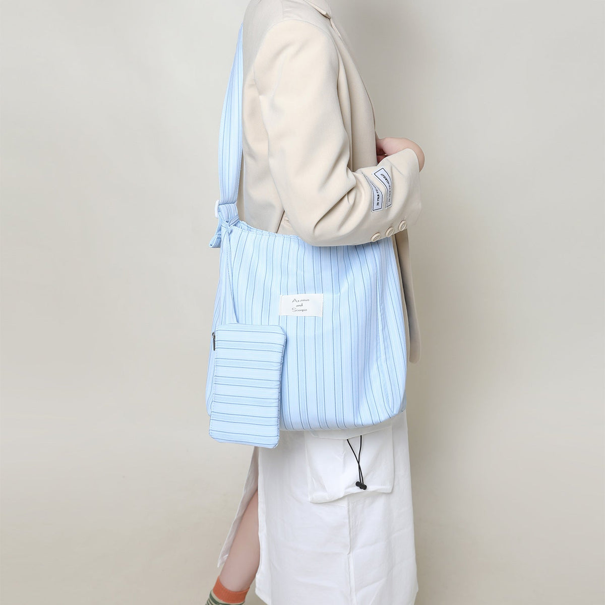 Korean Style Canvas Female Commuter Niche Striped Large Tote Bags