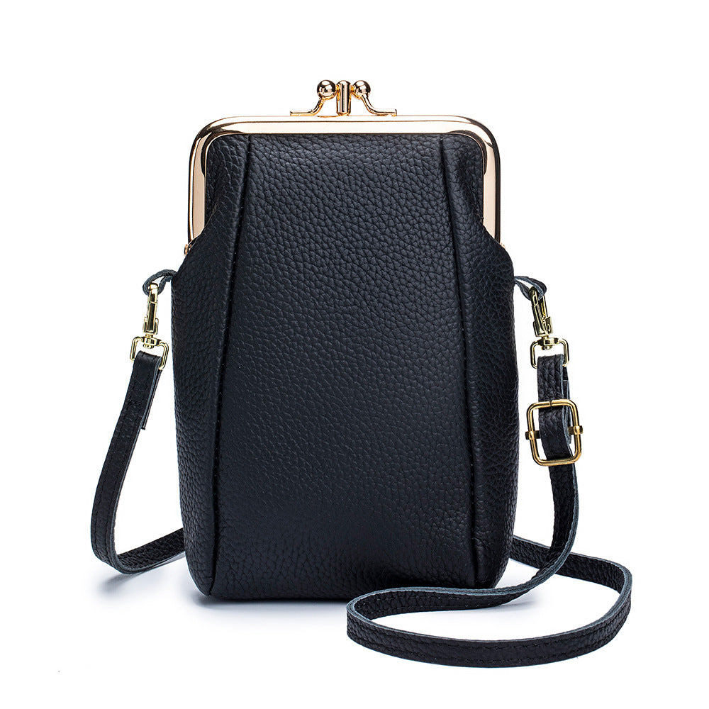 Women's Lychee Pattern Clip Simple Large Capacity Shoulder Bags