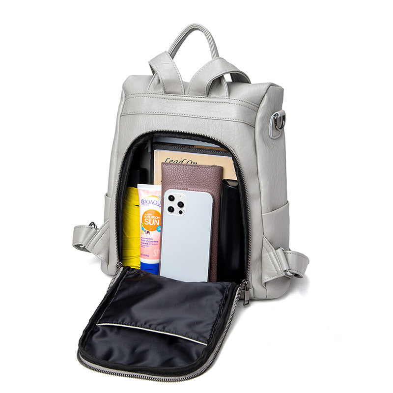 Versatile Soft Leather Large Capacity Leisure Backpacks