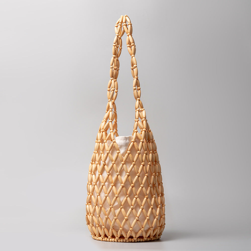 Women's Hollow With Wooden Beads Decoration Portable Handbags