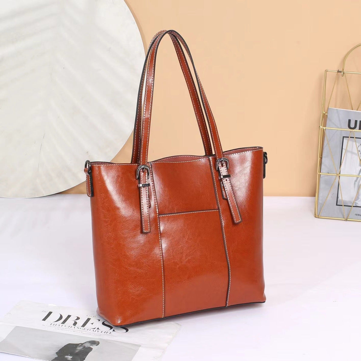 Women's Big Genuine Leather Fashionable Large Capacity Shoulder Bags