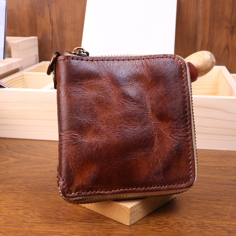 Leather Retro Short Vegetable Tanned Washed Cowhide Unique Men's Wallets
