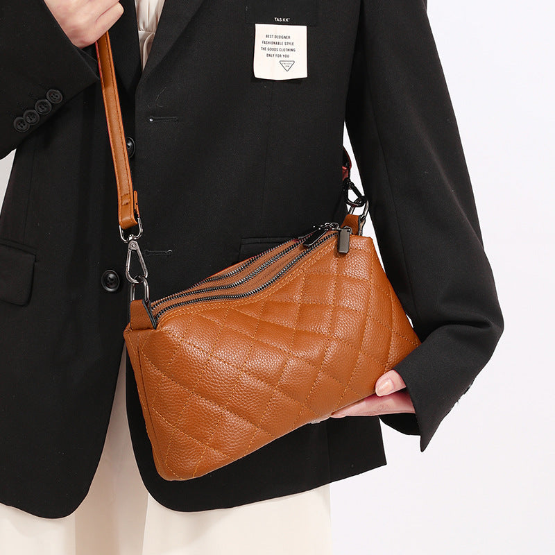 Women's First Layer Cowhide Diamond Embroidery Thread Crossbody Bags