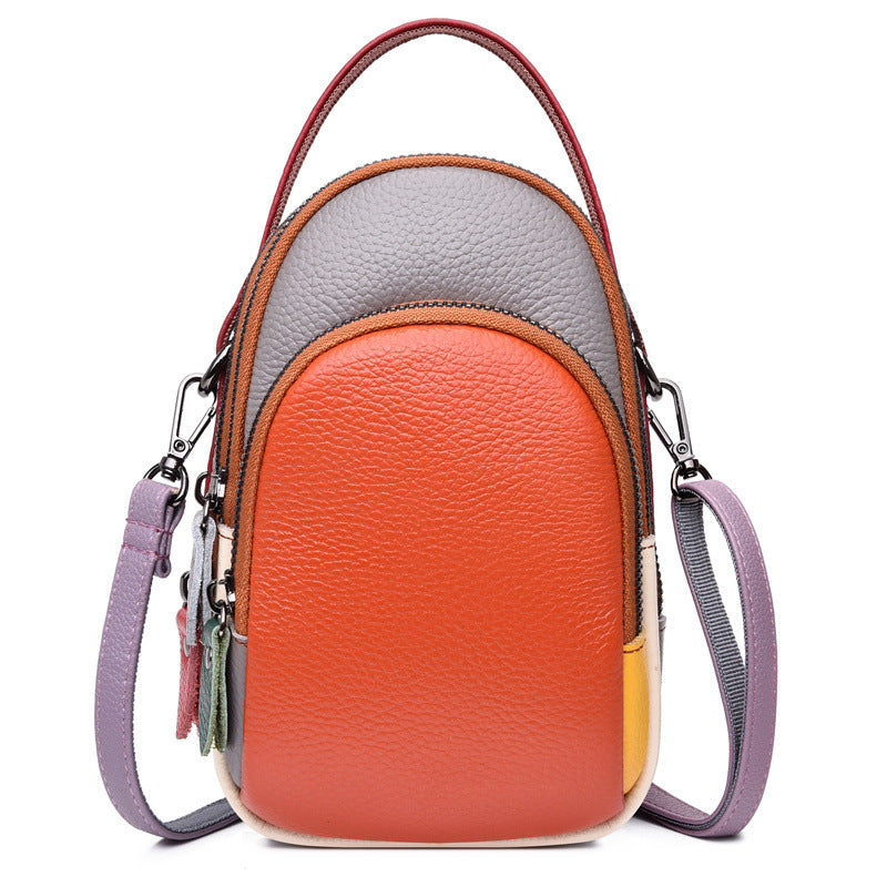 Women's Genuine Leather Cell Fashion Color Contrast First Shoulder Bags