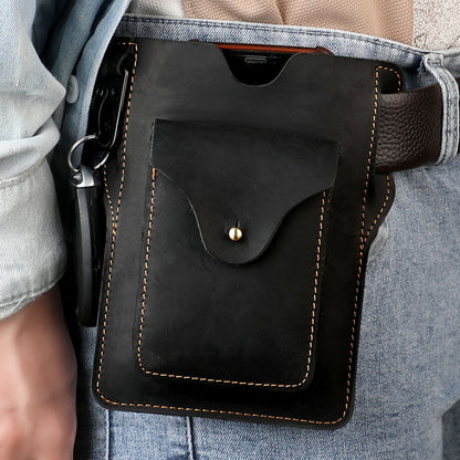 Men's Retro Crazy Horse Leather Mobile Cigarette Men's Waist Packs