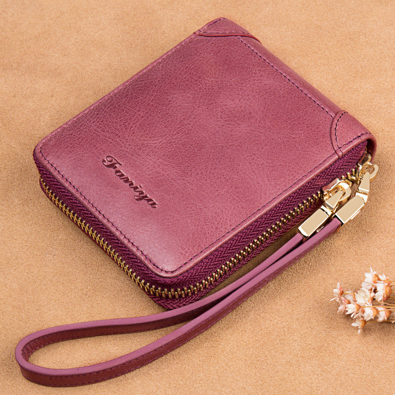 Women's Ya Short Leather Zipper One Billfold Coin Purses