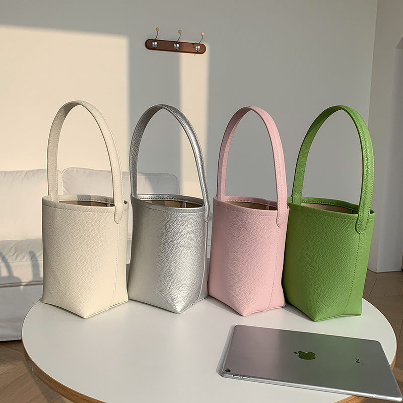 Leather Cylinder Large Capacity Minority Simple Bucket Bags