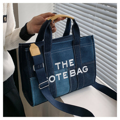 Women's Embroidered Letters Denim Blue Retro Patchwork Crossbody Bags