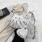 Women's Underarm Retro Rivet Motorcycle Pleated Crescent Crossbody Bags