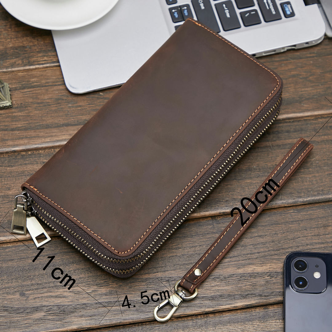 Men's Leather Crazy Horse Long Retro Cowhide Men's Handbags