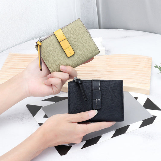 Women's Leather Contrast Color Short Fashion Fold Ladies Wallets