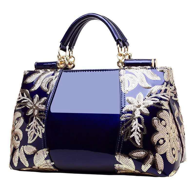 Women's Bright Leather Embroidery Stitching Texture Large Capacity High Handbags