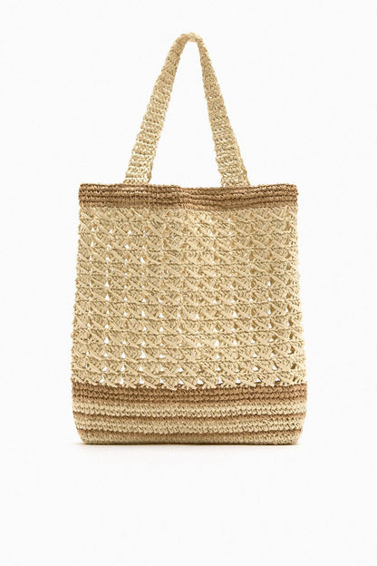 Women's Summer Beach Contrast Color Stripes Woven Shoulder Bags