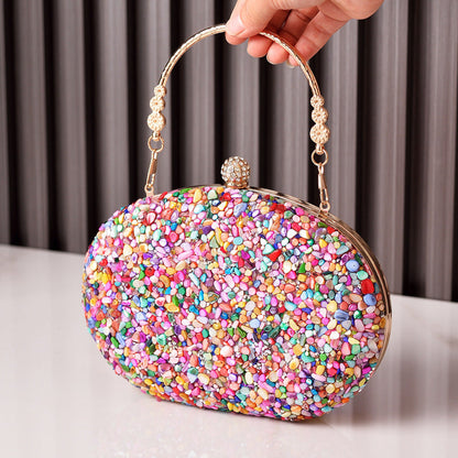 Unique Glamorous Diamond Round Clutch Banquet Evening Bags