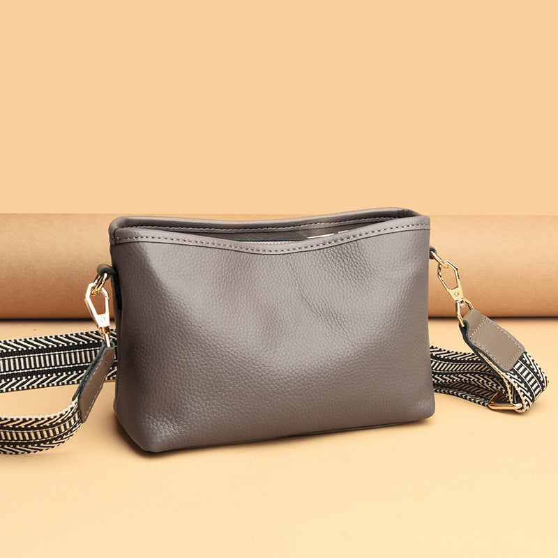Women's Leather Wide Strap Closed Toe Layer Shoulder Bags