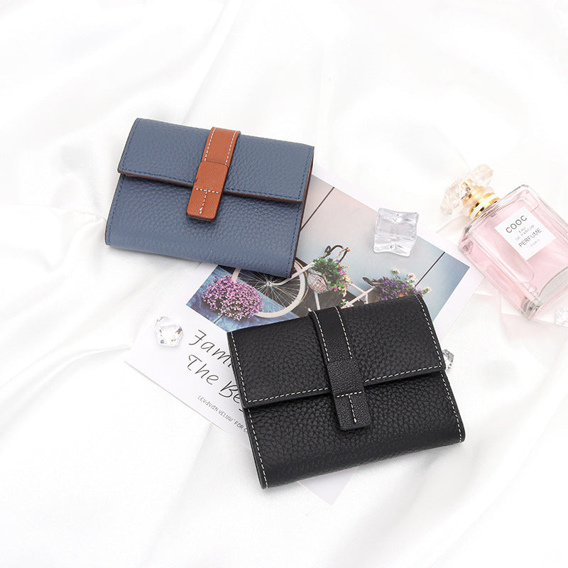 Women's Contrast Color First Layer Cowhide Hand-held Ladies Wallets