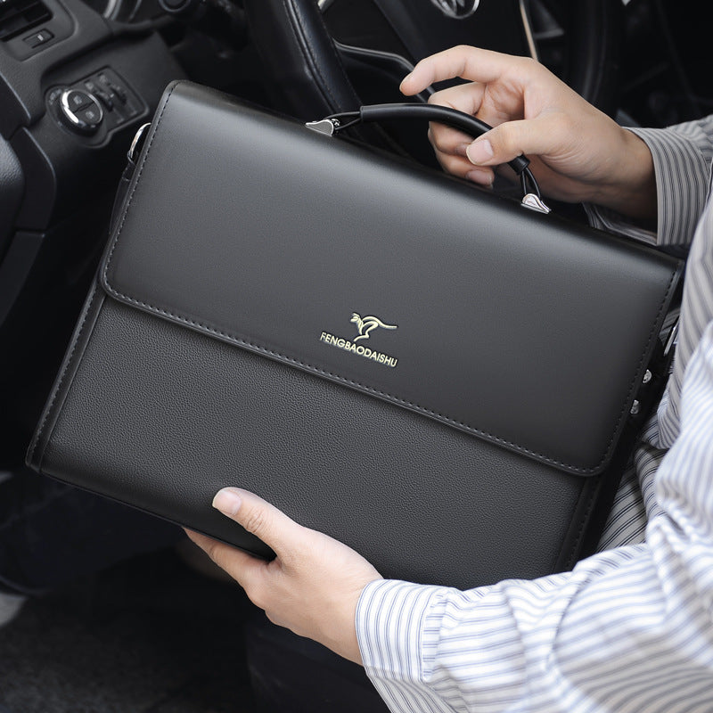 Men's Business Horizontal Large Capacity Leather Shaping Conference Work Handbags