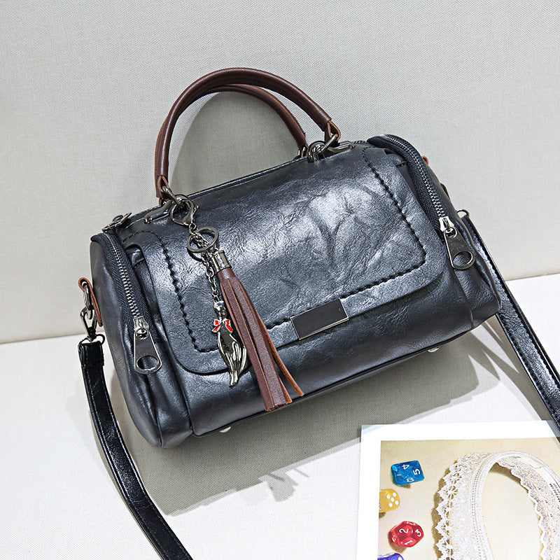 Women's Fashion Soft Leather Boston Pillow Simple Crossbody Bags