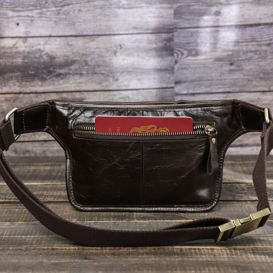 Men's Black Angel First Layer Cowhide Fashion Men's Waist Packs