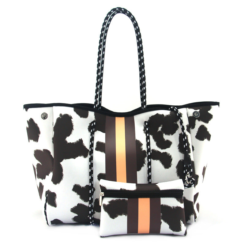 Leopard Print Printed Black Portable Beach Shoulder Bags