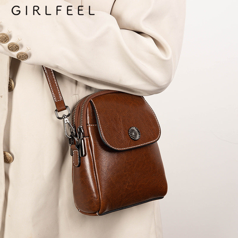 Women's Fashionable Genuine Leather Cattlehide Fashion Mobile Crossbody Bags