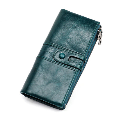 Women's Solid Color High-grade Cowhide Long Billfold Ladies Wallets