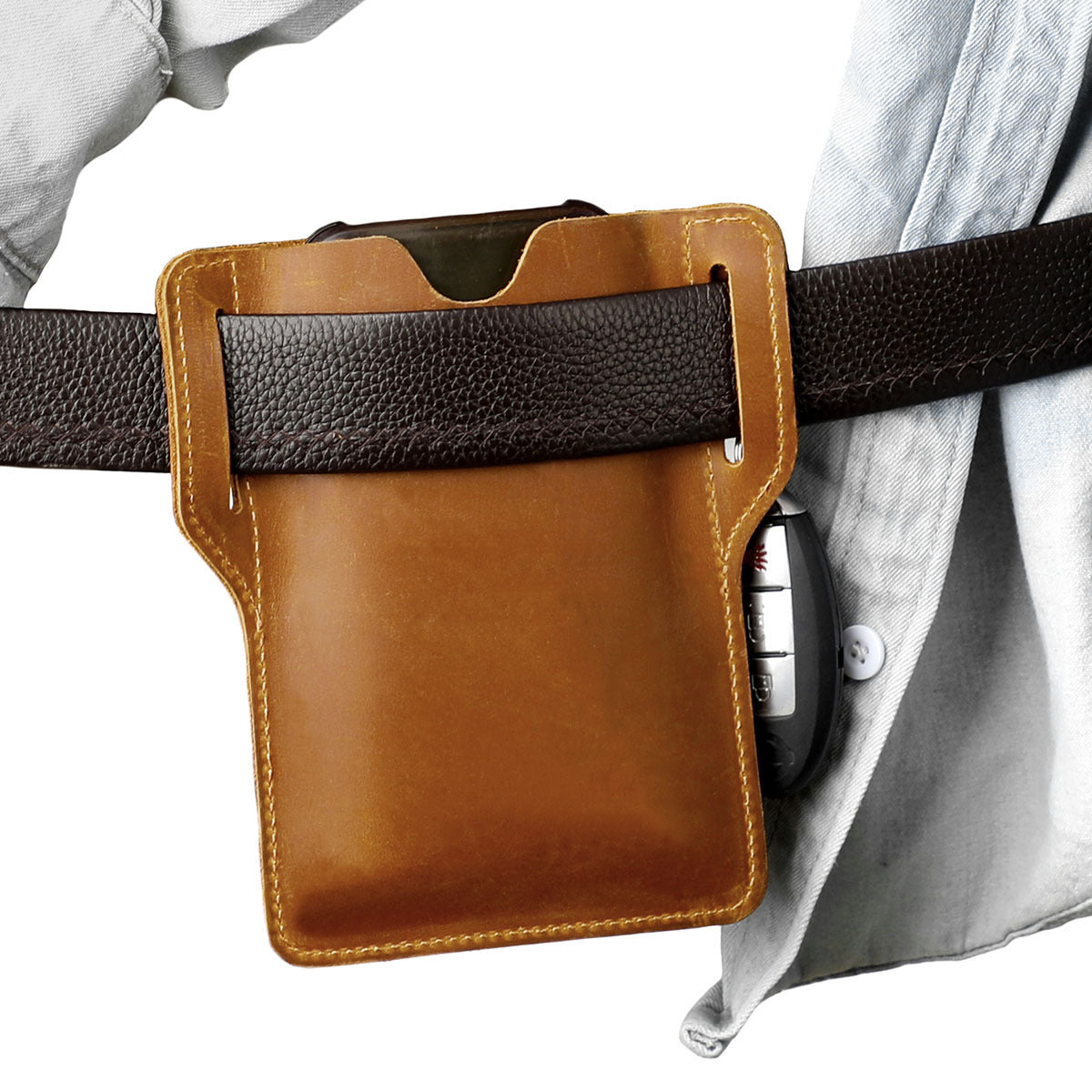 Men's Retro Crazy Horse Leather Mobile Cigarette Men's Waist Packs