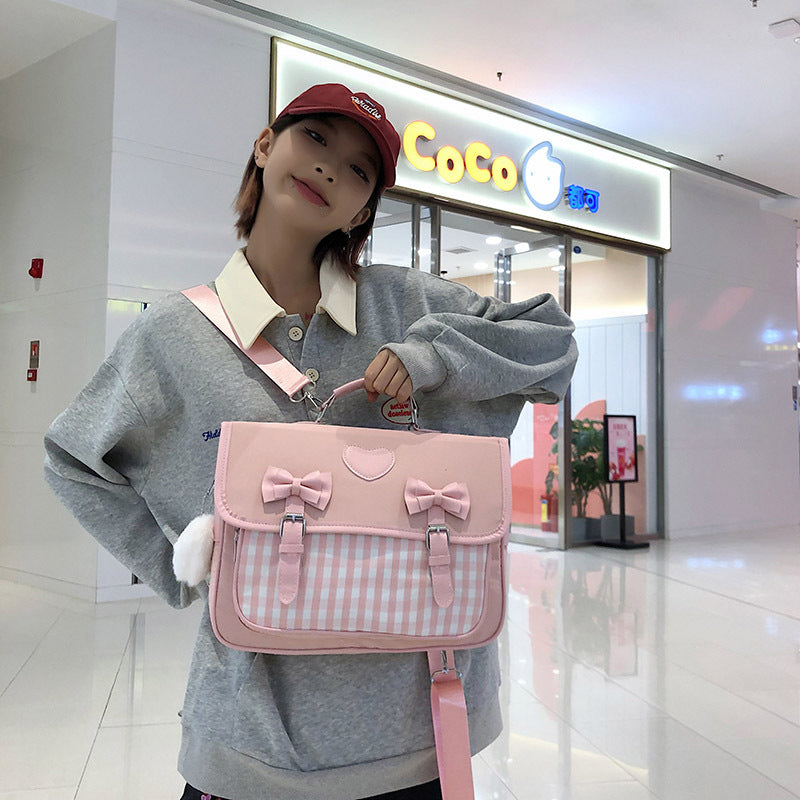 Fresh Lolita Style Chessboard Plaid Bow Backpacks