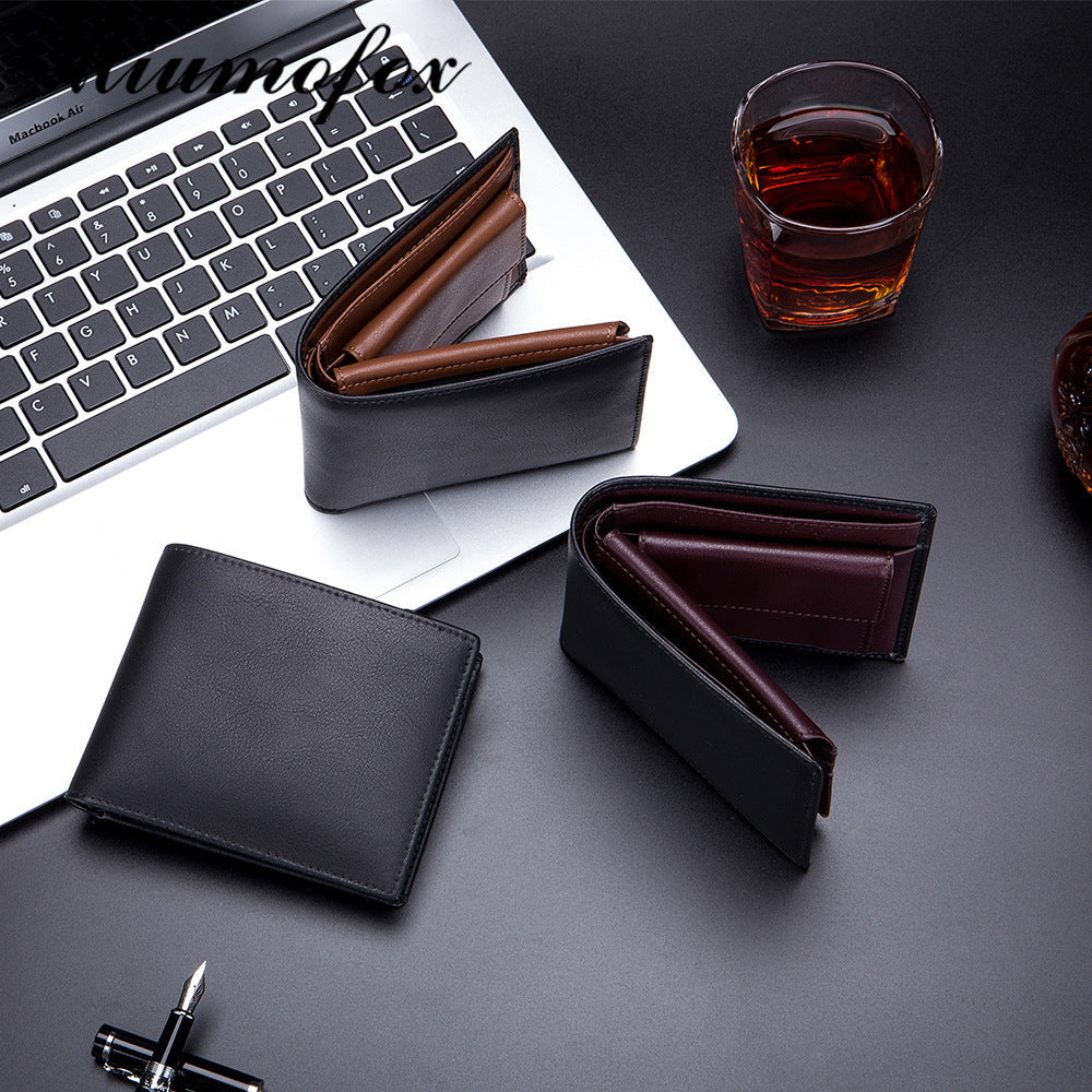 Durable Men's Genuine Leather Short Three-fold Men's Wallets
