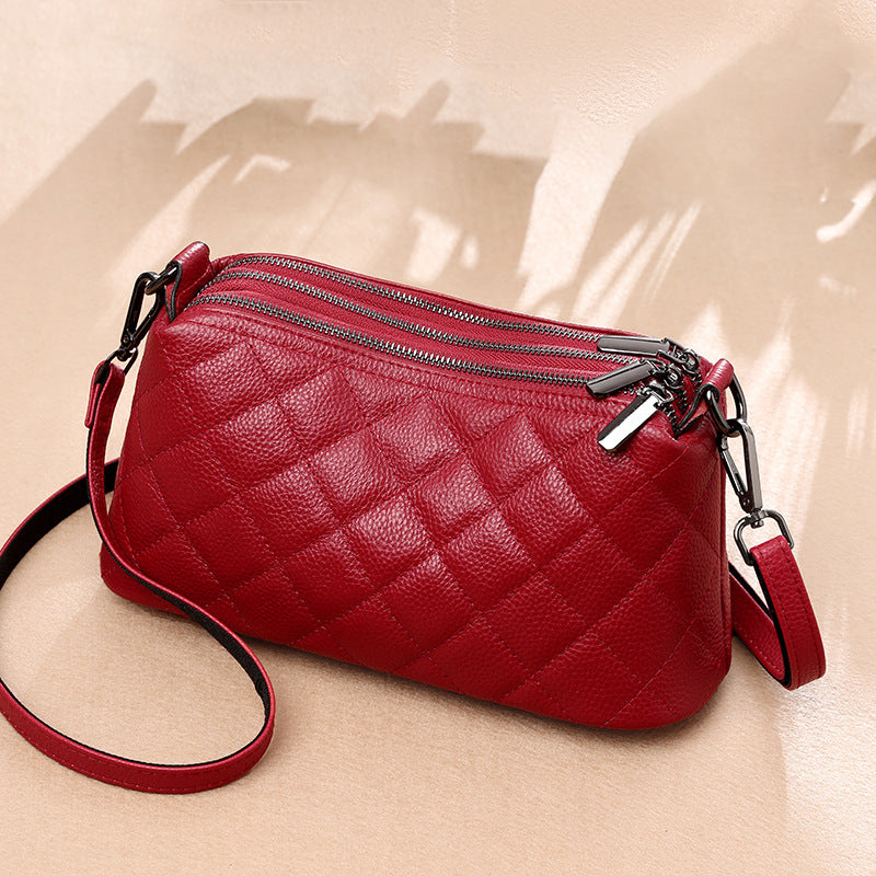 Women's First Layer Cowhide Diamond Embroidery Thread Crossbody Bags